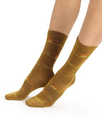 Clove / Silent Gold Icebreaker Merino Lifestyle Ultralight Crew Ski Backcountry Women's Socks | AU 1422BEXC